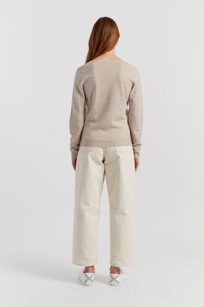Oatmeal Pure Merino Scoop Neck Sweater