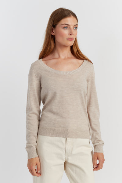 Oatmeal Pure Merino Scoop Neck Sweater