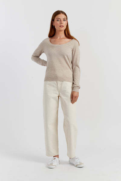 Oatmeal Pure Merino Scoop Neck Sweater