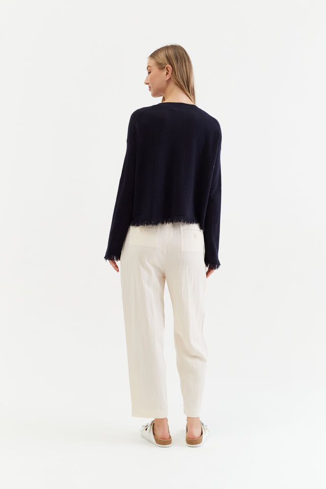 Cream Lyocell Cropped Trousers image 3