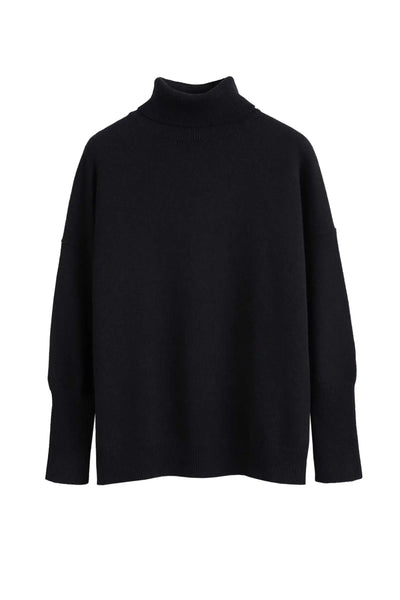 Black turtleneck sweater on a white background