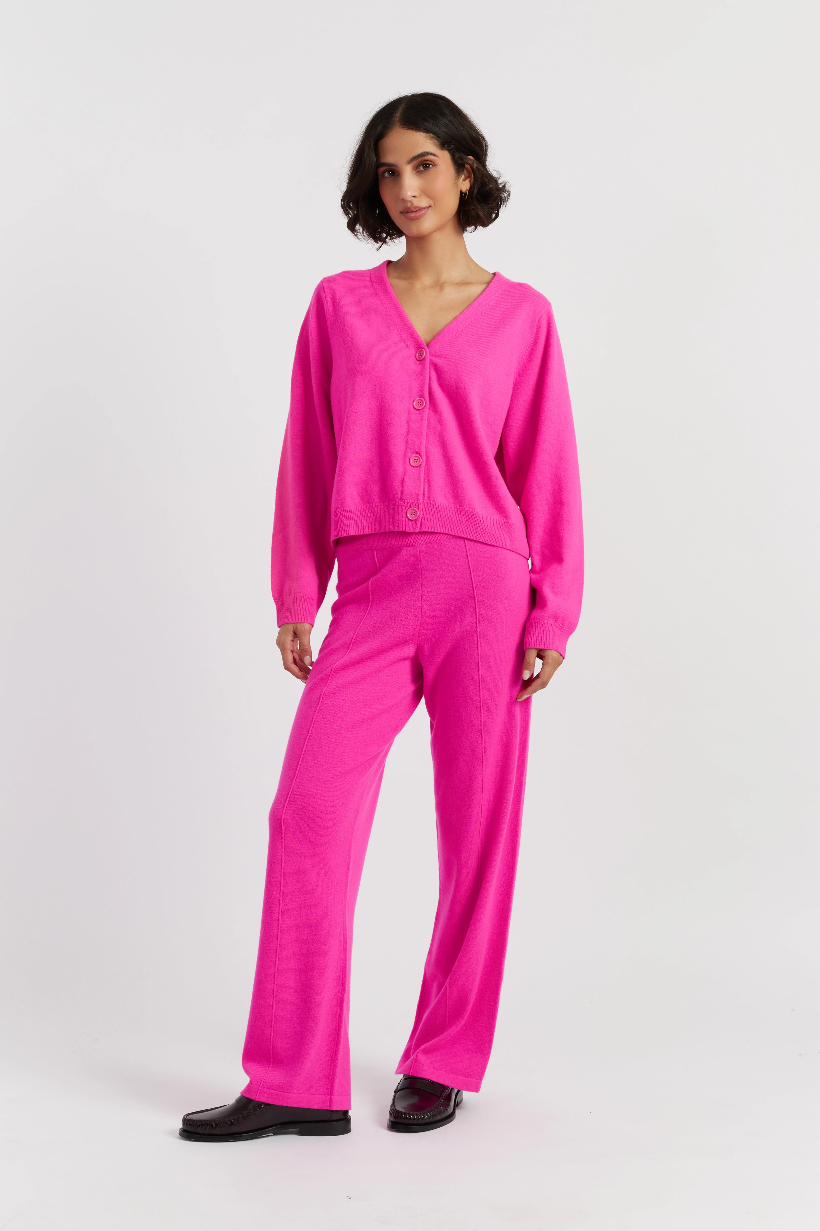 Fuchsia Wool-Cashmere Wide-Leg Track Pants - Chinti & Parker UK