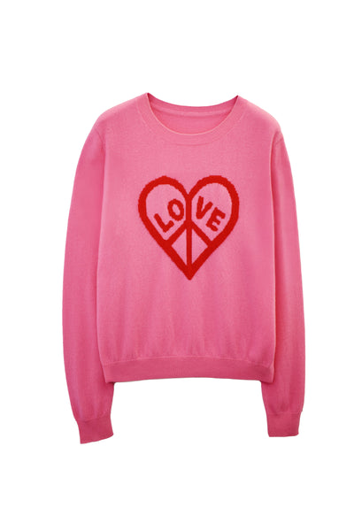 Pink sweatshirt with a red heart design on a white background