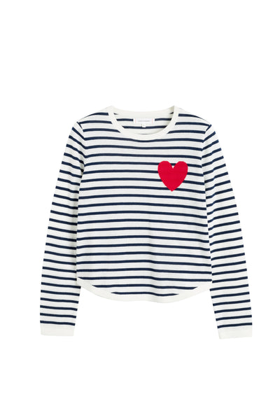 Cream-Navy Merino Heart Breton Sweater
