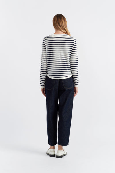 Cream-Navy Merino Heart Breton Sweater
