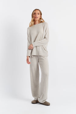 Taupe Cashmere Wide-Leg Track Pants