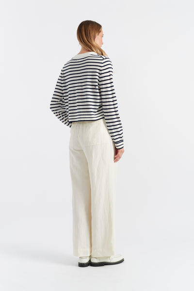 Cream-Navy Merino Heart Breton Cardigan