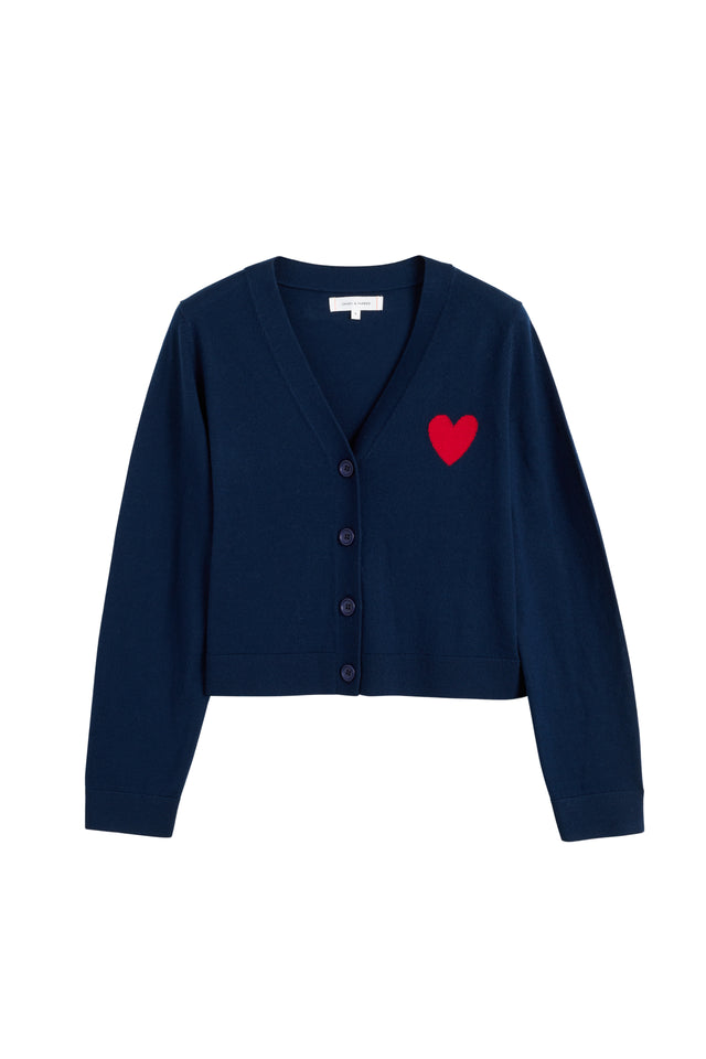 Navy Merino Heart Breton Cardigan image 4