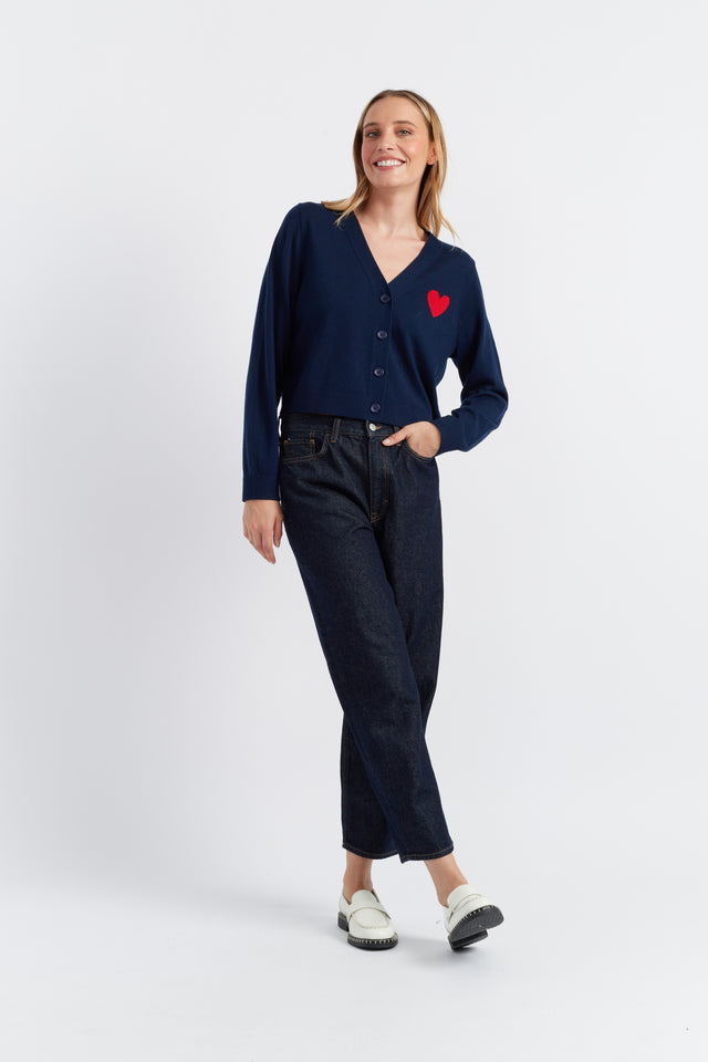 Navy Merino Heart Breton Cardigan image 3