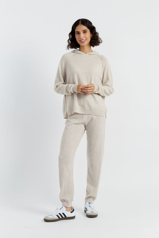 Light-Oatmeal Wool-Cashmere Boxy Hoodie image 1