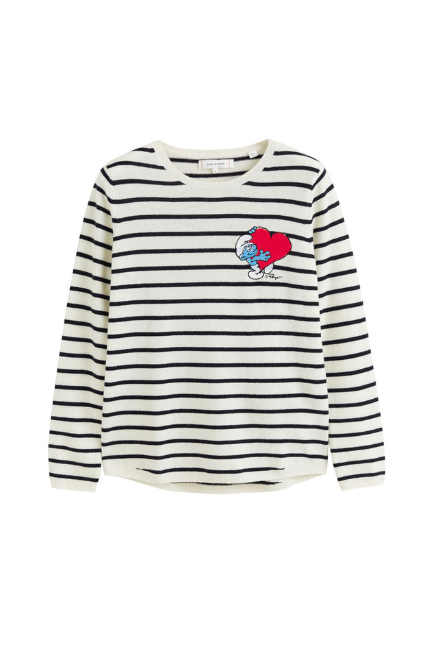 Cream Wool-Cashmere Smurf Breton Heart Sweater image 2
