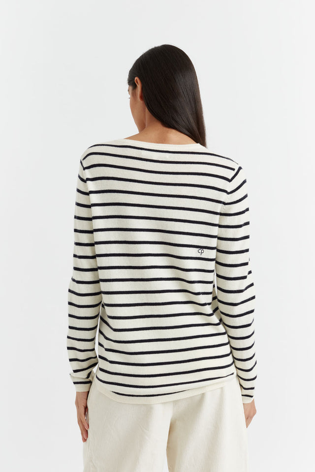 Cream Wool-Cashmere Smurf Breton Heart Sweater image 3