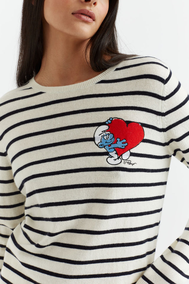 Cream Wool-Cashmere Smurf Breton Heart Sweater image 1