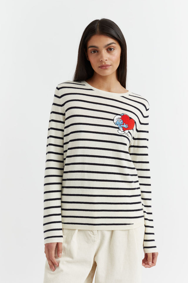 Cream Wool-Cashmere Smurf Breton Heart Sweater image 4