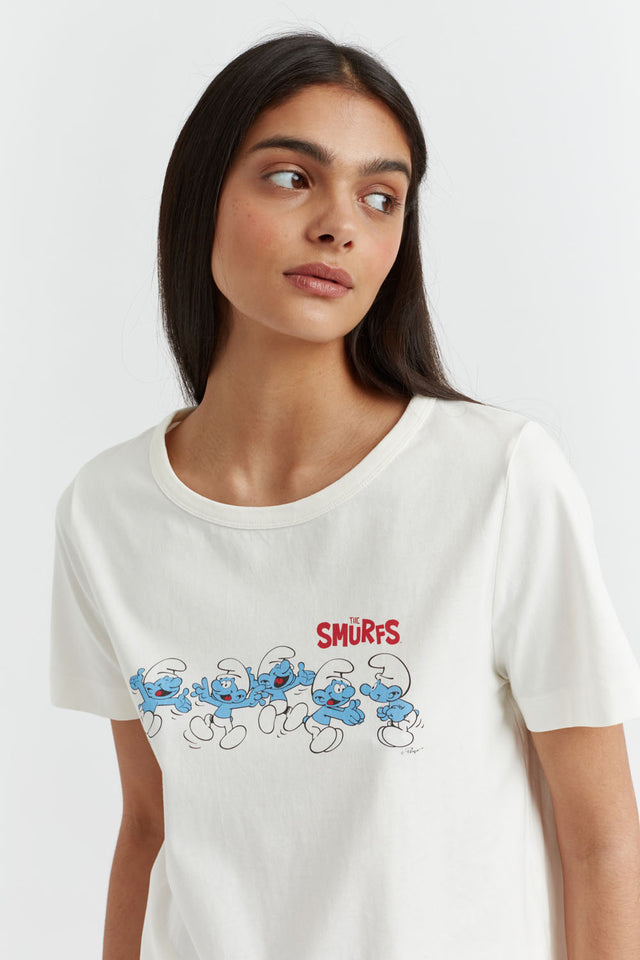 Cream Cotton Happy Smurfs T-shirt image 1