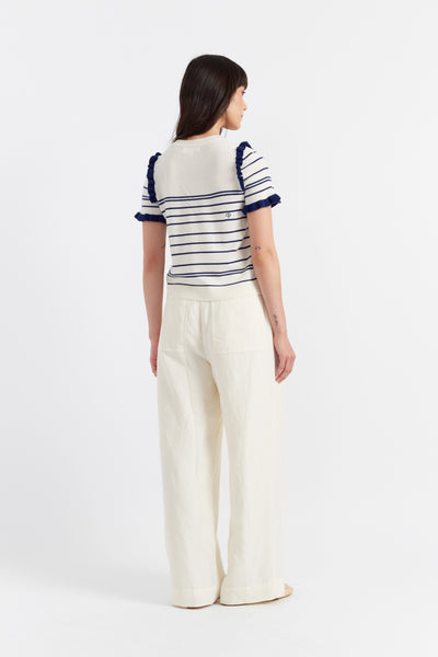 Cream Tencel-Linen Pleat Trousers