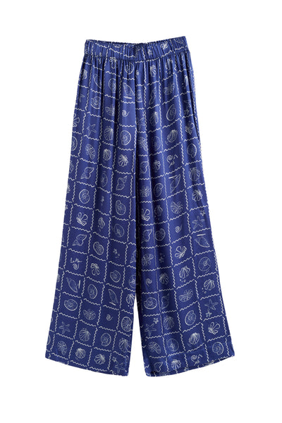 Blue Viscose-Rayon La Mer Trousers