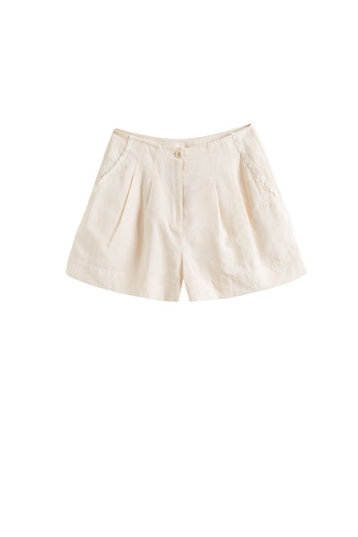 Cream Tencel-Linen Shorts