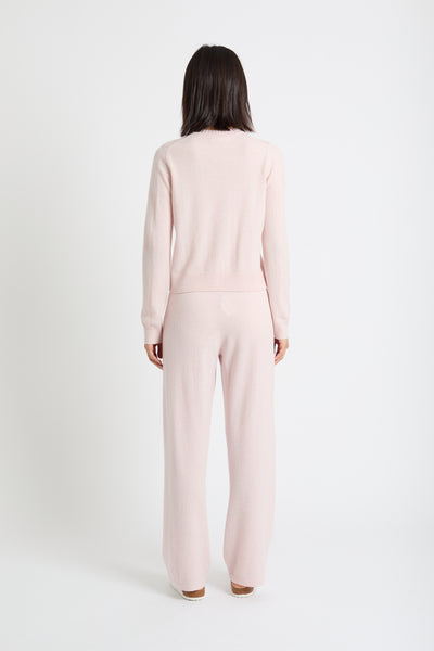 Pink-Melange Wool-Cashmere Crew Neck Cardigan