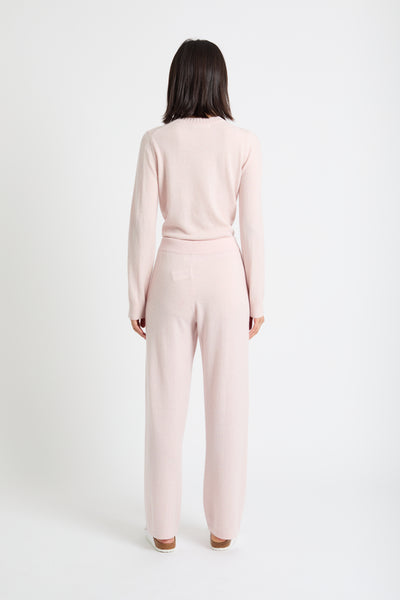Pink-Melange Wool-Cashmere Wide-Leg Track Pants