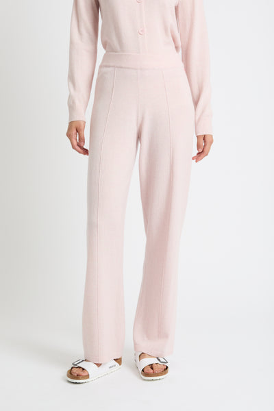 Pink-Melange Wool-Cashmere Wide-Leg Track Pants