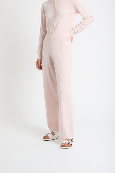 Pink-Melange Wool-Cashmere Wide-Leg Track Pants