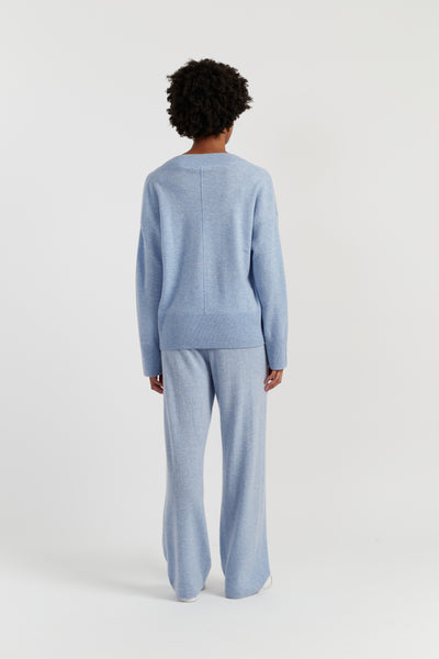 Baby-Blue Wool-Cashmere V-neck Sweater