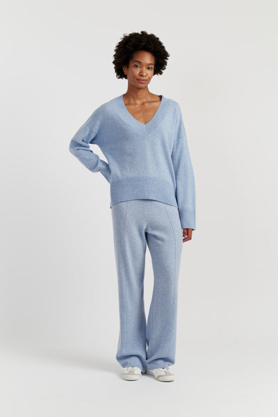 Baby-Blue Wool-Cashmere V-neck Sweater