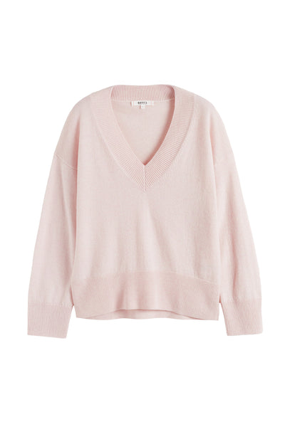 Pink-Melange Wool-Cashmere V-neck Sweater