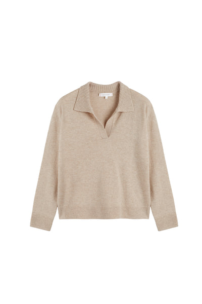 Soft-Oat Wool-Cashmere Collared Sweater