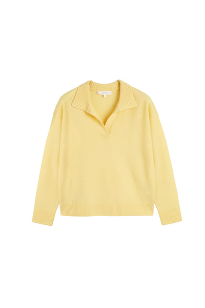 Soft-Yellow Wool-Cashmere Collared Sweater