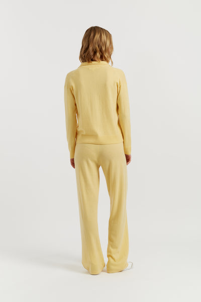 Soft-Yellow Wool-Cashmere Collared Sweater