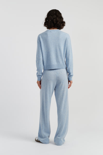 Baby-Blue Wool-Cashmere Crew Neck Cardigan