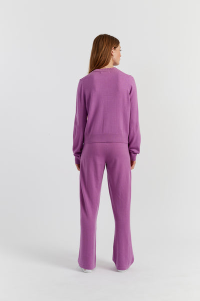 Lilac Wool-Cashmere Crew Neck Cardigan
