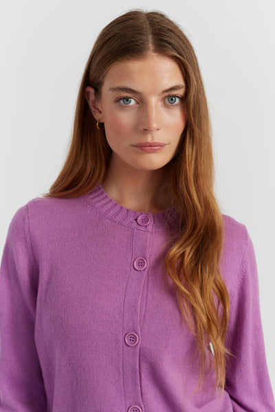 Lilac Wool-Cashmere Crew Neck Cardigan