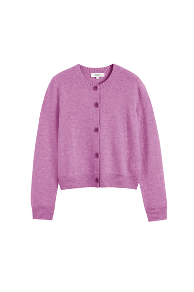 Lilac Wool-Cashmere Crew Neck Cardigan