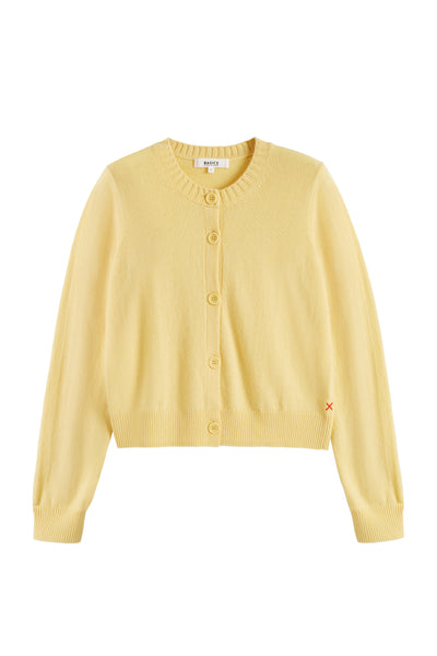 Soft-Yellow Wool-Cashmere Crew Neck Cardigan
