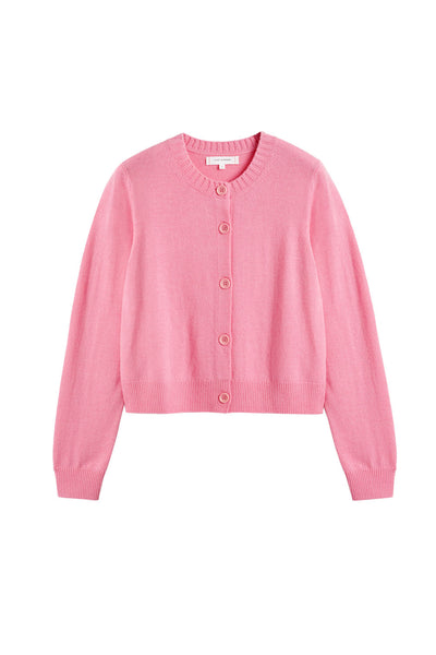 Pink Wool-Cashmere Crew Neck Cardigan