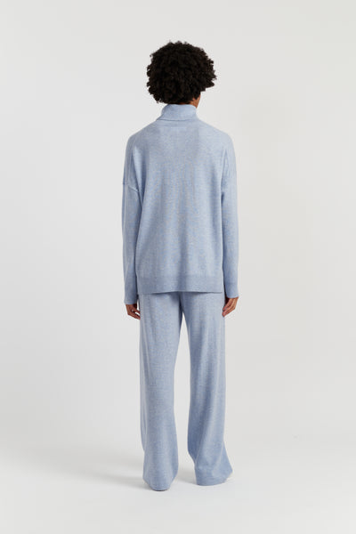 Baby-Blue Wool-Cashmere Relaxed Rollneck Sweater