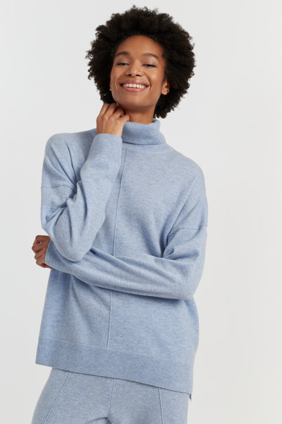 Baby-Blue Wool-Cashmere Relaxed Rollneck Sweater