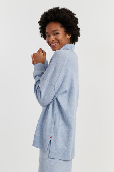 Baby-Blue Wool-Cashmere Relaxed Rollneck Sweater