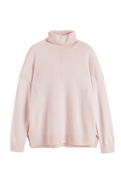Pink-Melange Wool-Cashmere Relaxed Rollneck Sweater