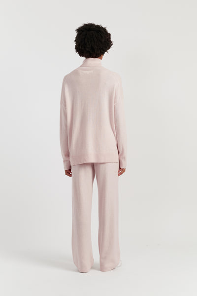 Pink-Melange Wool-Cashmere Relaxed Rollneck Sweater