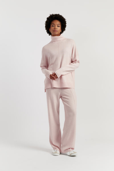 Pink-Melange Wool-Cashmere Relaxed Rollneck Sweater