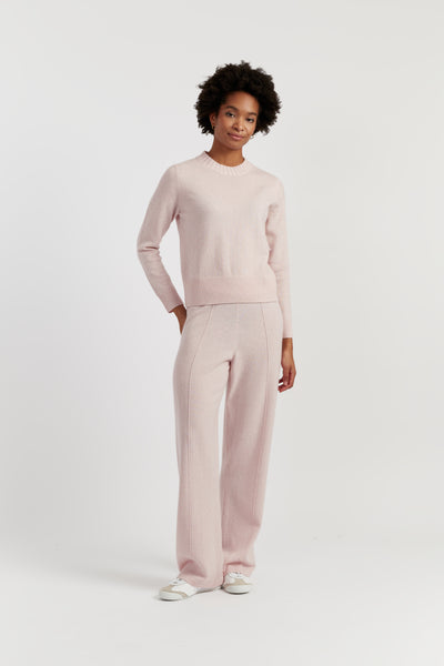 Pink-Melange Wool-Cashmere Cropped Sweater