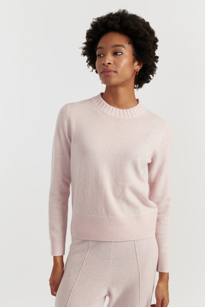Pink-Melange Wool-Cashmere Cropped Sweater
