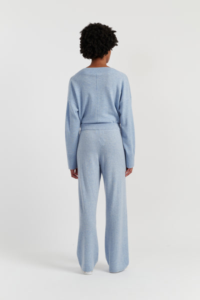 Baby-Blue Wool-Cashmere Wide-Leg Track Pants