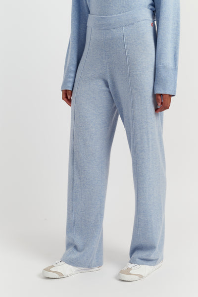 Baby-Blue Wool-Cashmere Wide-Leg Track Pants