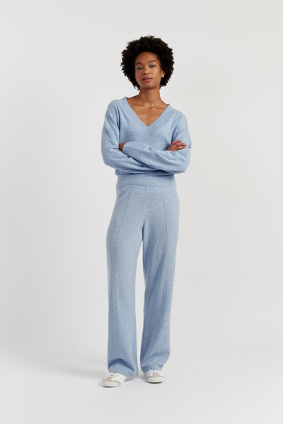 Baby-Blue Wool-Cashmere Wide-Leg Track Pants