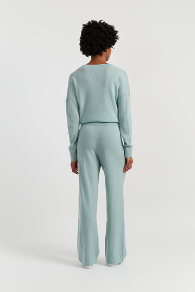 Dusty-Mint Wool-Cashmere Wide-Leg Track Pants